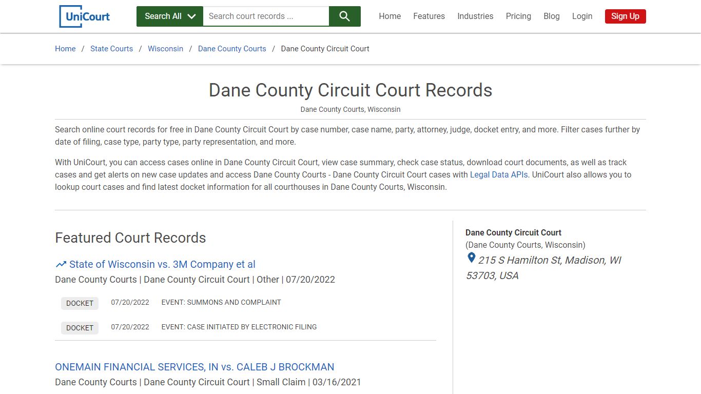 Dane County Circuit Court Records | Dane | UniCourt